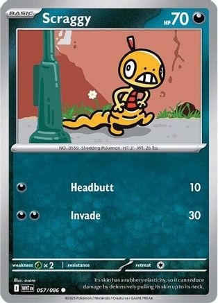 Scraggy 054/086 - Reverse Holofoil SV White Flare - Common