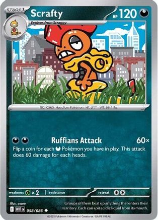 Scrafty 055/086 - Reverse Holofoil SV White Flare - Uncommon