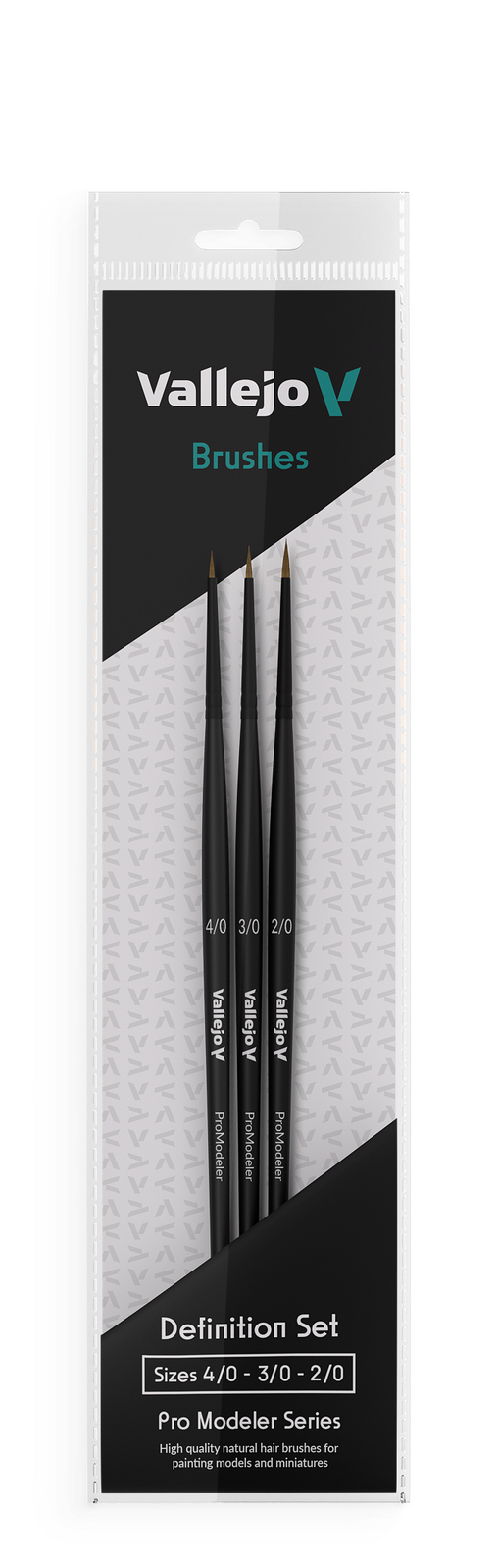 Vallejo Hobby Brushes: Pro Modeler Design Set - Natural Hair (Sizes 4/0, 3/0 & 2/0)