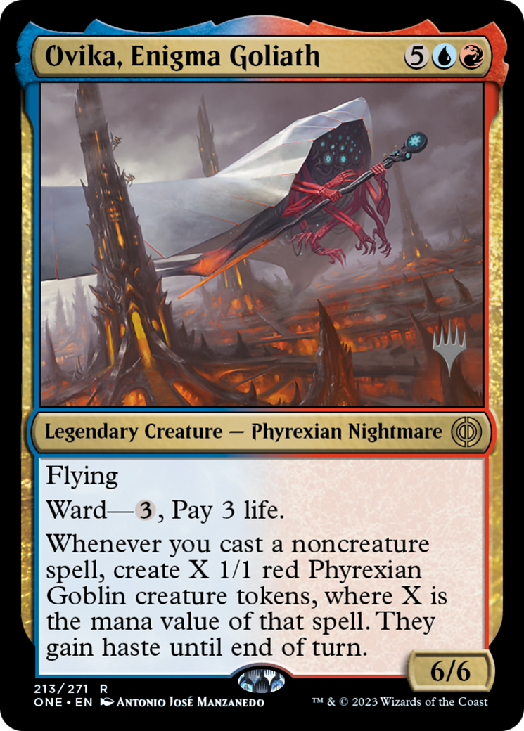 Ovika, Enigma Goliath (Promo Pack) [Phyrexia: All Will Be One Promos] Foil