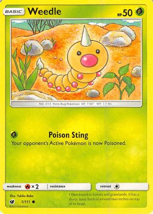 Weedle (1/111) [Sun & Moon: Crimson Invasion] Reverse Holofoil