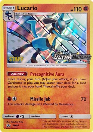 Lucario (SM95) (Staff Prerelease Promo) [Sun & Moon: Black Star Promos] Holofoil