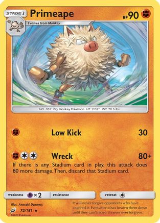 Primeape (72/181) [Sun & Moon: Team Up] Reverse Holofoil