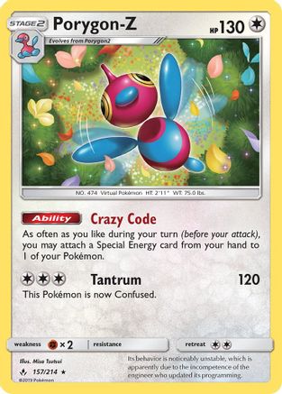 Porygon-Z (157/214) [Sun & Moon: Unbroken Bonds] Reverse Holofoil