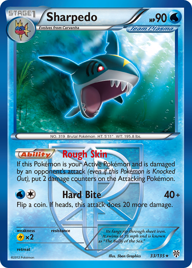Sharpedo (33/135) [Black & White: Plasma Storm] Reverse Holofoil