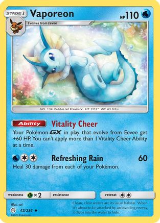 Vaporeon (42/236) [Sun & Moon: Cosmic Eclipse] Reverse Holofoil