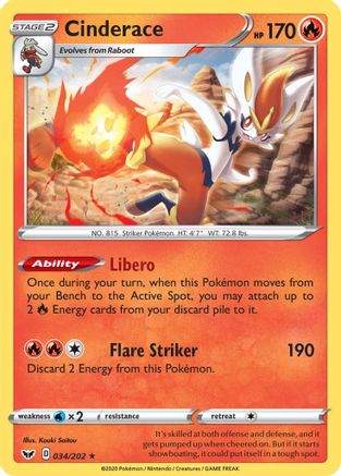 Cinderace (034/202) [Sword & Shield: Base Set] Reverse Holofoil