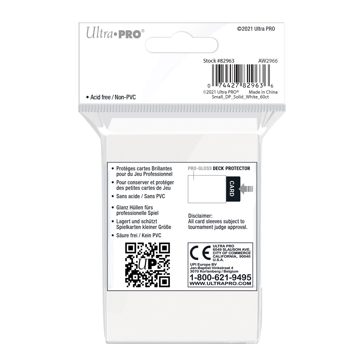 Ultra Pro: UP82963 PRO-Gloss 60ct Small Deck Protector sleeves: White