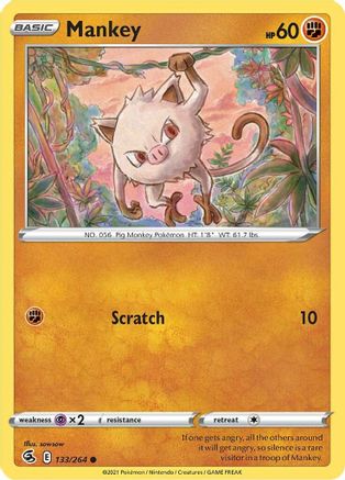Mankey (133/264) [Sword & Shield: Fusion Strike] Reverse Holofoil