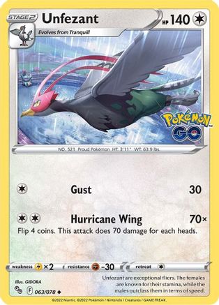 Unfezant (063/078) [Pokémon GO] Reverse Holofoil