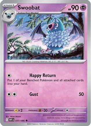 Swoobat 034/086  - Reverse Holofoil SV White Flare - Uncommon