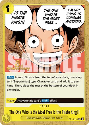 The One Who Is the Most Free Is the Pirate King!!! (OP13-116) - [Carrying On His Will: 3rd Anniversary Tournament Cards]