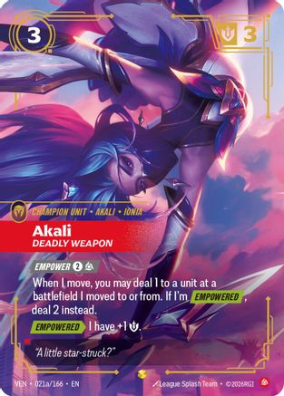 Akali, Deadly Weapon (Alternate Art) (021a/166) - Riftbound - [Vendetta] Foil