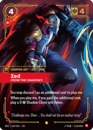 Zed, From the Shadows (Overnumbered) (169/166) - Riftbound - [Vendetta] Foil