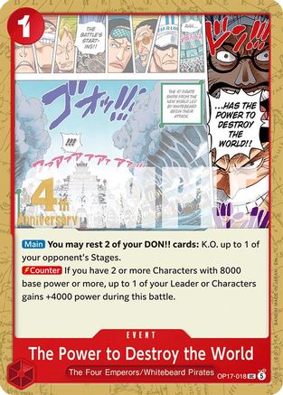The Power to Destroy the World (OP17-018) - [The World's Strongest Warriors Release Event Cards]
