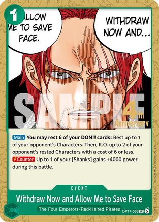 Withdraw Now and Allow Me to Save Face (OP17-036) - [The World's Strongest Warriors Release Event Cards]