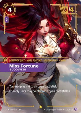 Miss Fortune, Buccaneer (T1 Worlds Champion Player Bundle) (T1A 004/005) - Riftbound - [Riftbound Promotional Cards] Foil